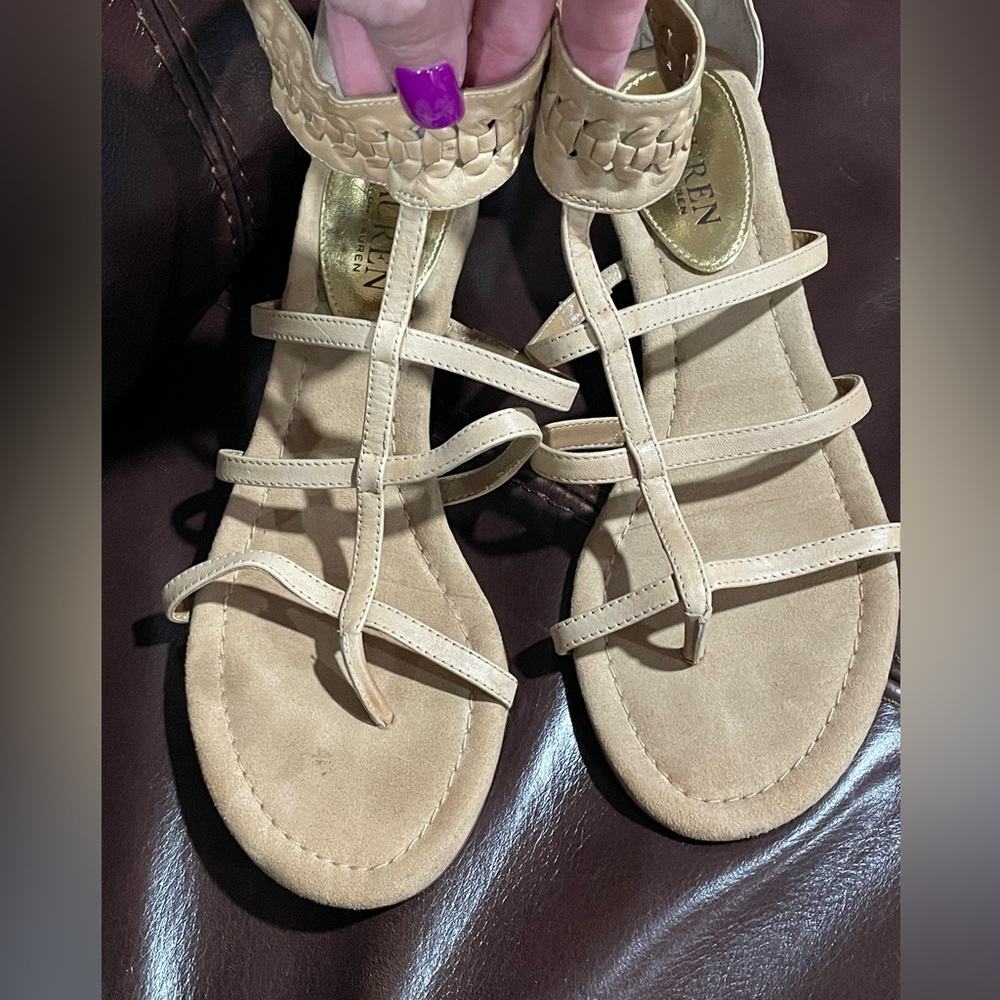 Boho Ralph Lauren Meira Wedge Gladiator Sandals Size 7.5 Braided Light Tan - Picture 7 of 11